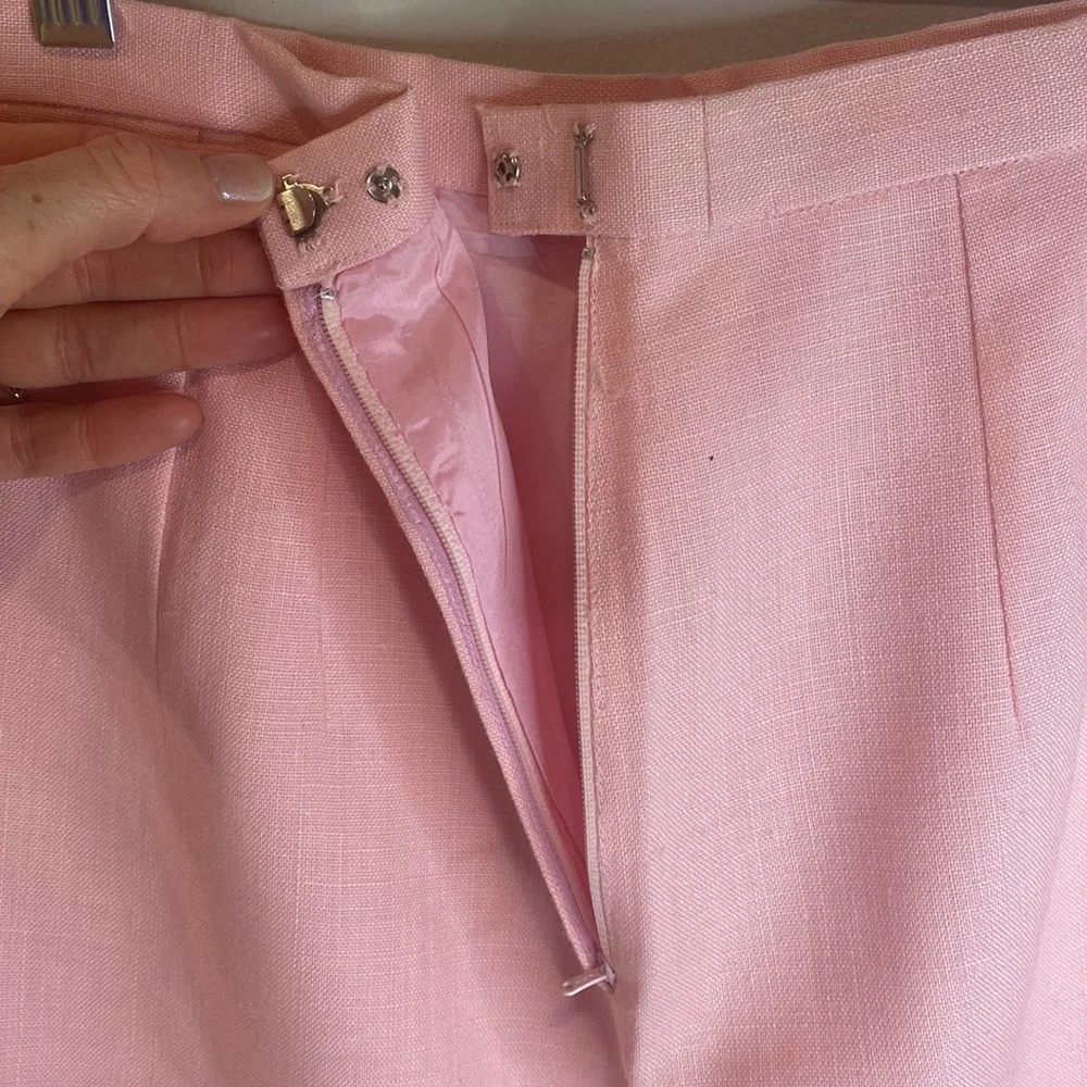 Miss O by Oscar de la Renta Vintage Pink Linen Skirt Suit Set - Picture 9 of 10